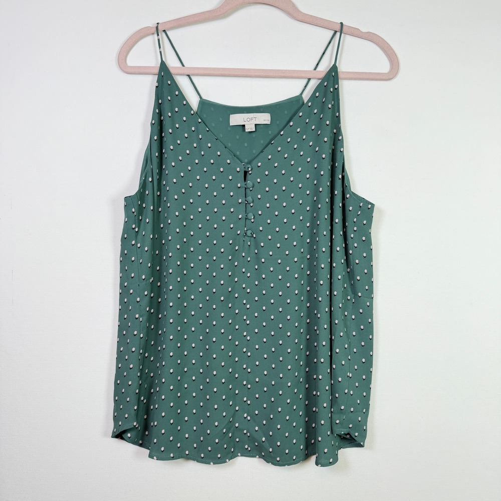 LOFT Green Floral Tulip Print Button V-Neck Cami Tank Top XLP
